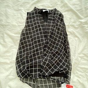 Black and white grid sleeveless tunic with attached tank underneath
